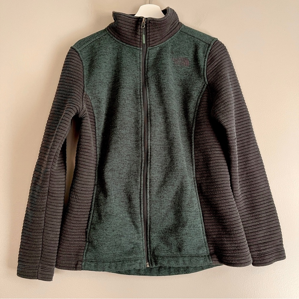 The North Face sweater knit fleece jacket womens large Indi green black full zip